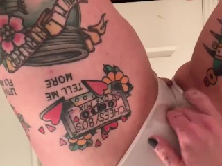 Beautiful tattooed pawg wife pisses her panties