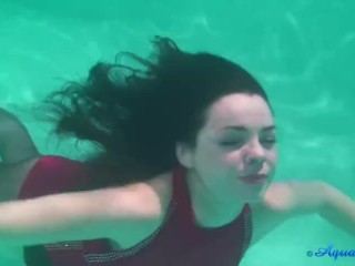 Brunette Wetlook & Underwater Breath Hold in Red