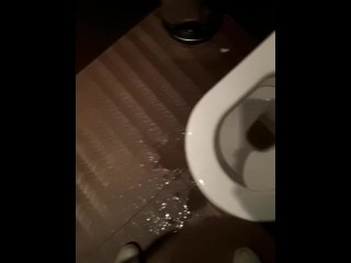 Pee desperation in public toilet Female POV mess