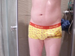 Desperation pee: First pee of the day in tight boxers