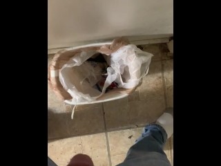 Really Desperate Pee in the Trash Can