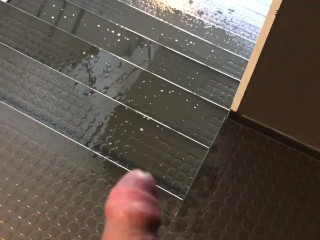 Pissing on the stairs with my uncut penis
